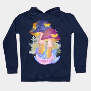 Watercolor Butterflies Crystals Mushrooms Phases of the Moon Hoodie